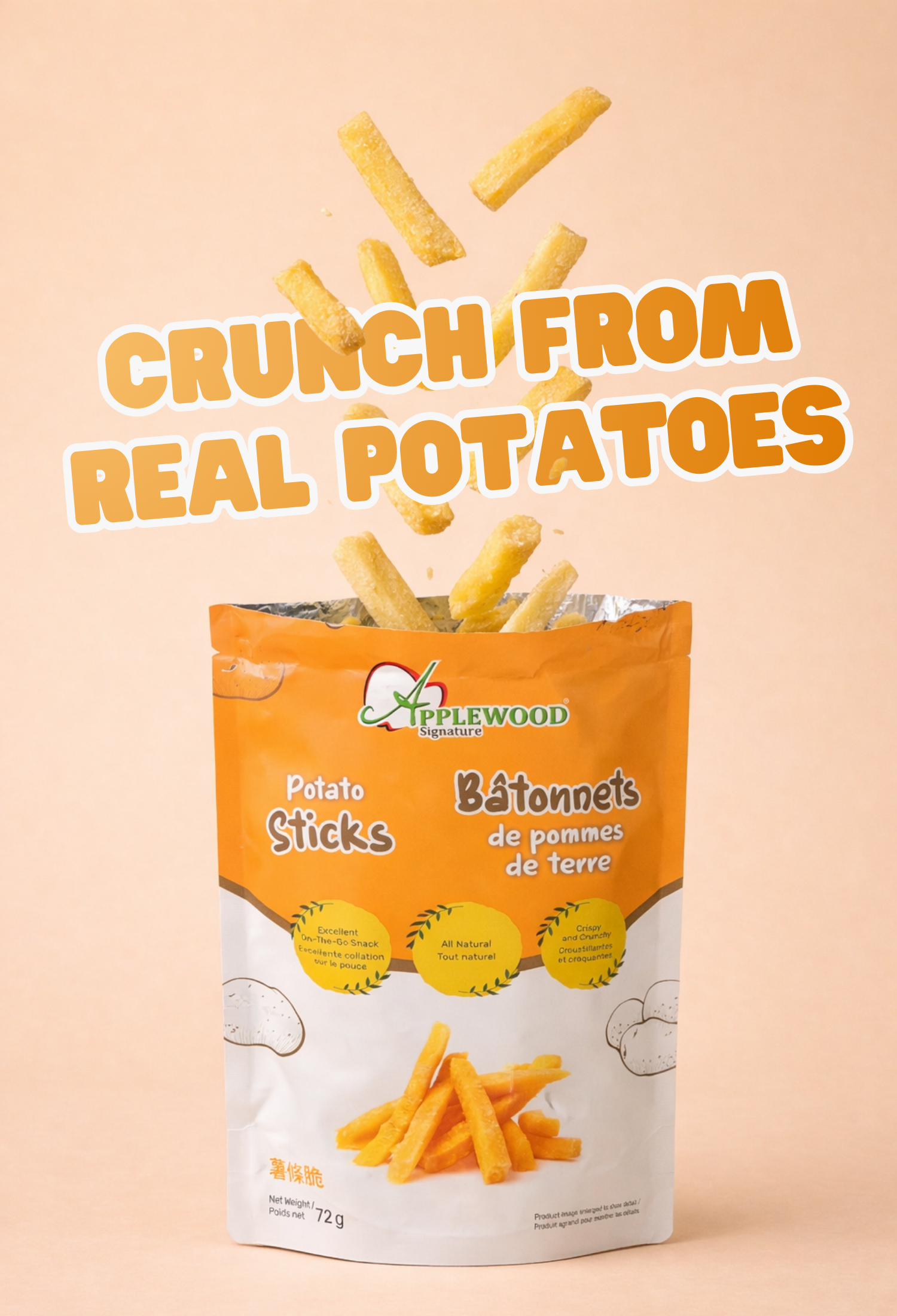 Applewood Signature Potato Sticks in branded resealable pouch