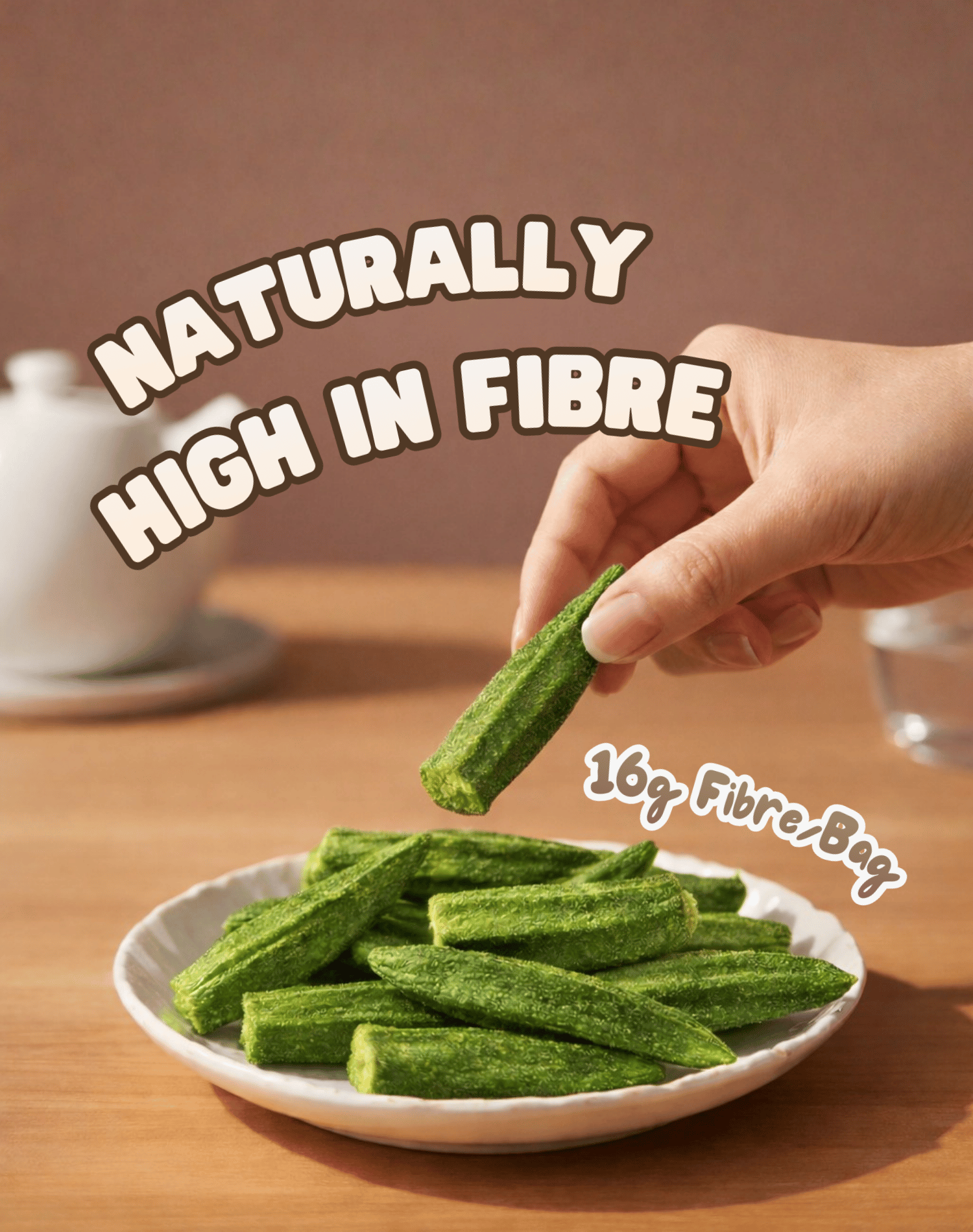 Applewood Signature Okra Crisps in branded resealable pouch