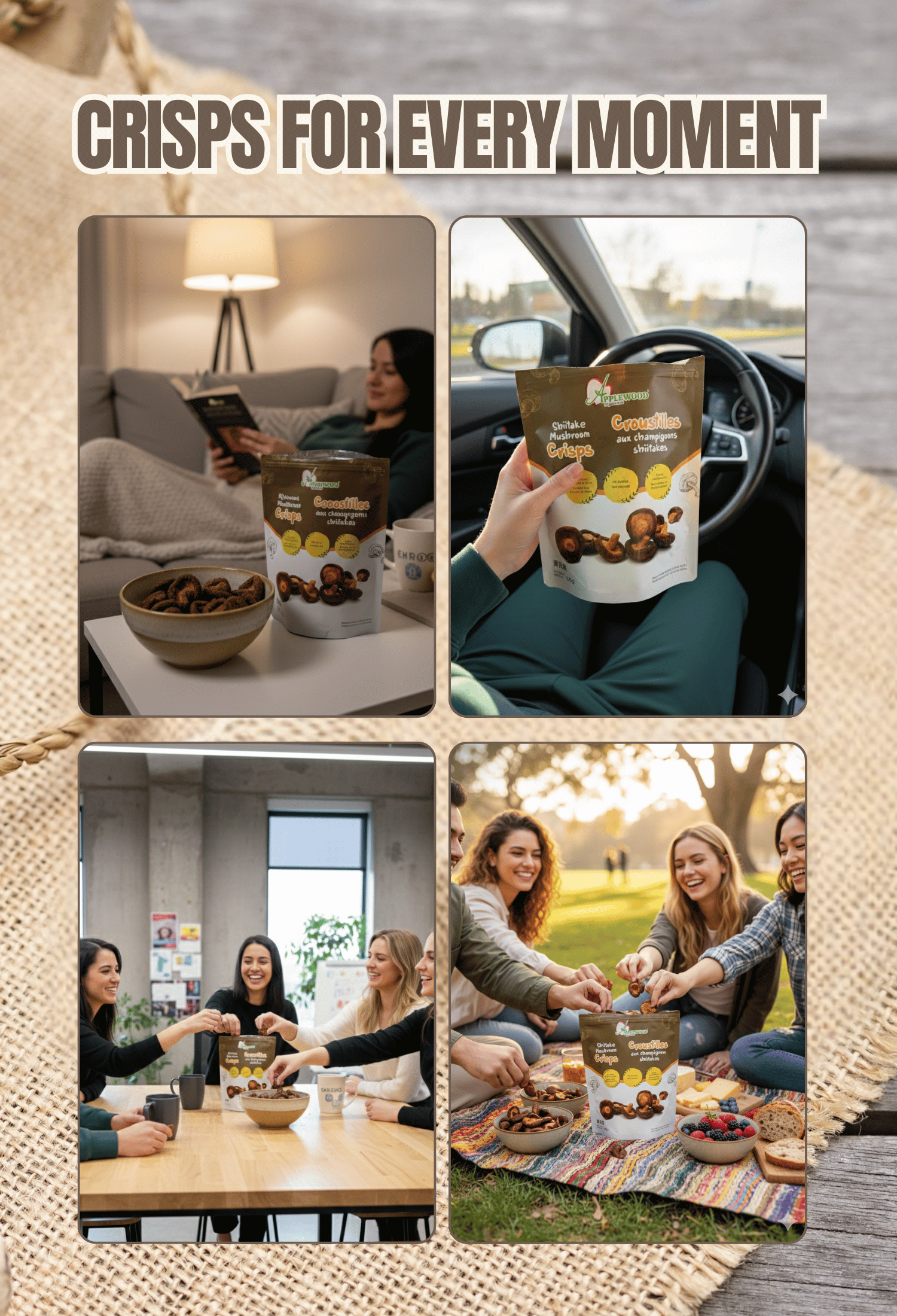 Applewood Signature Okra Crisps in branded resealable pouch